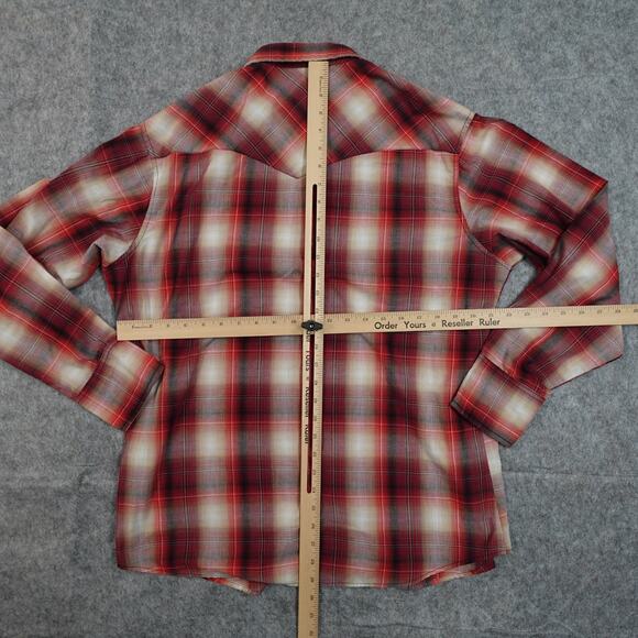 Wrangler Shirt Mens Large Pearl Snap Western Plaid Long Sleeve Pockets Rodeo - Picture 4 of 7